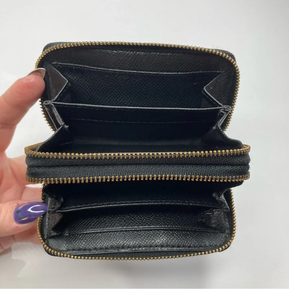 COACH F63975 Chocolate Espresso Leather Signature Double Zip Coin Case Bag_6
